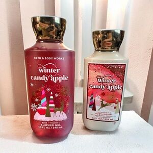 New Bath & Body Works Winter Candy Apple Shower Gel & Lotion - Red, Cream, Gold